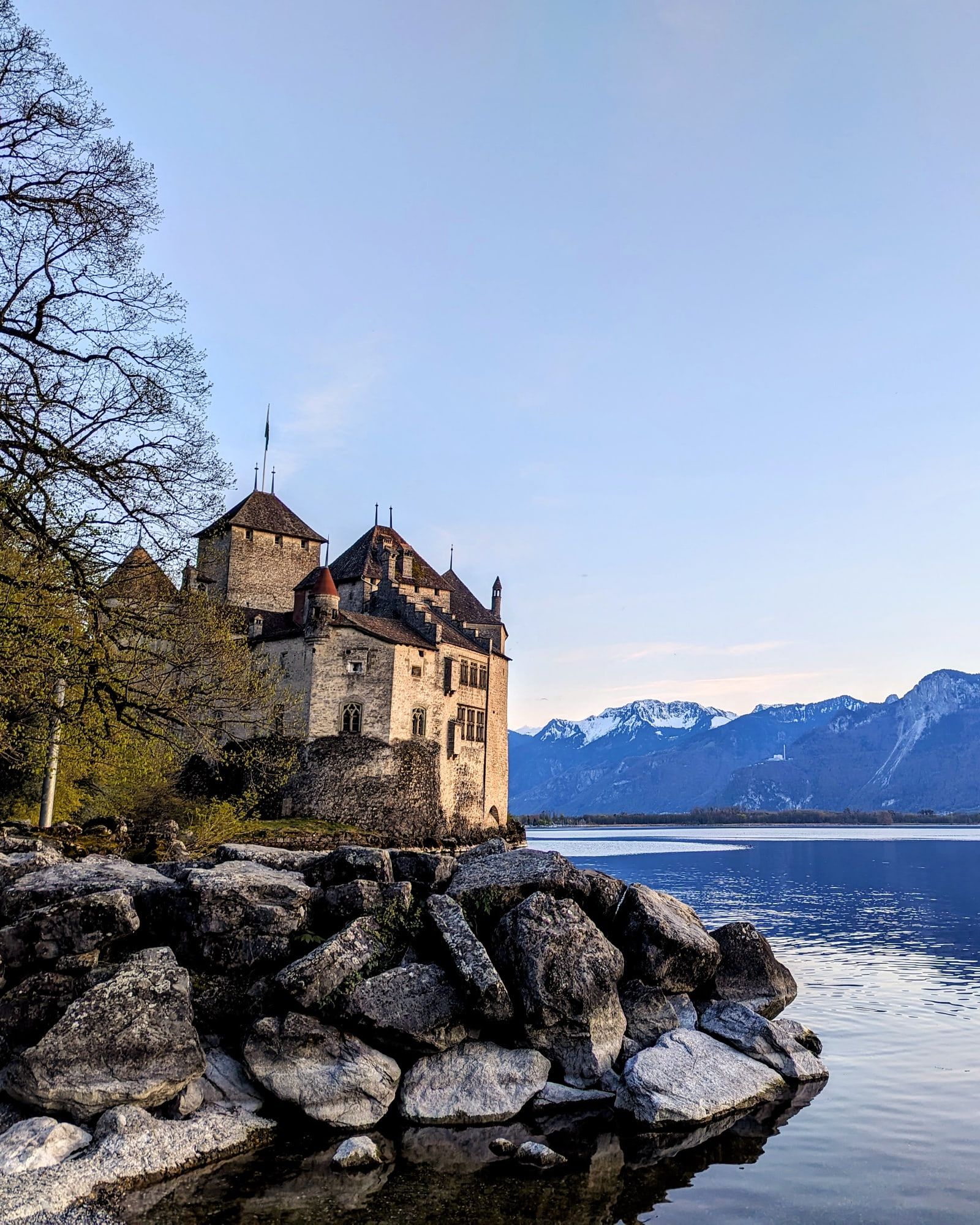 Chillon Castle, on the shore of Lake Geneva.
