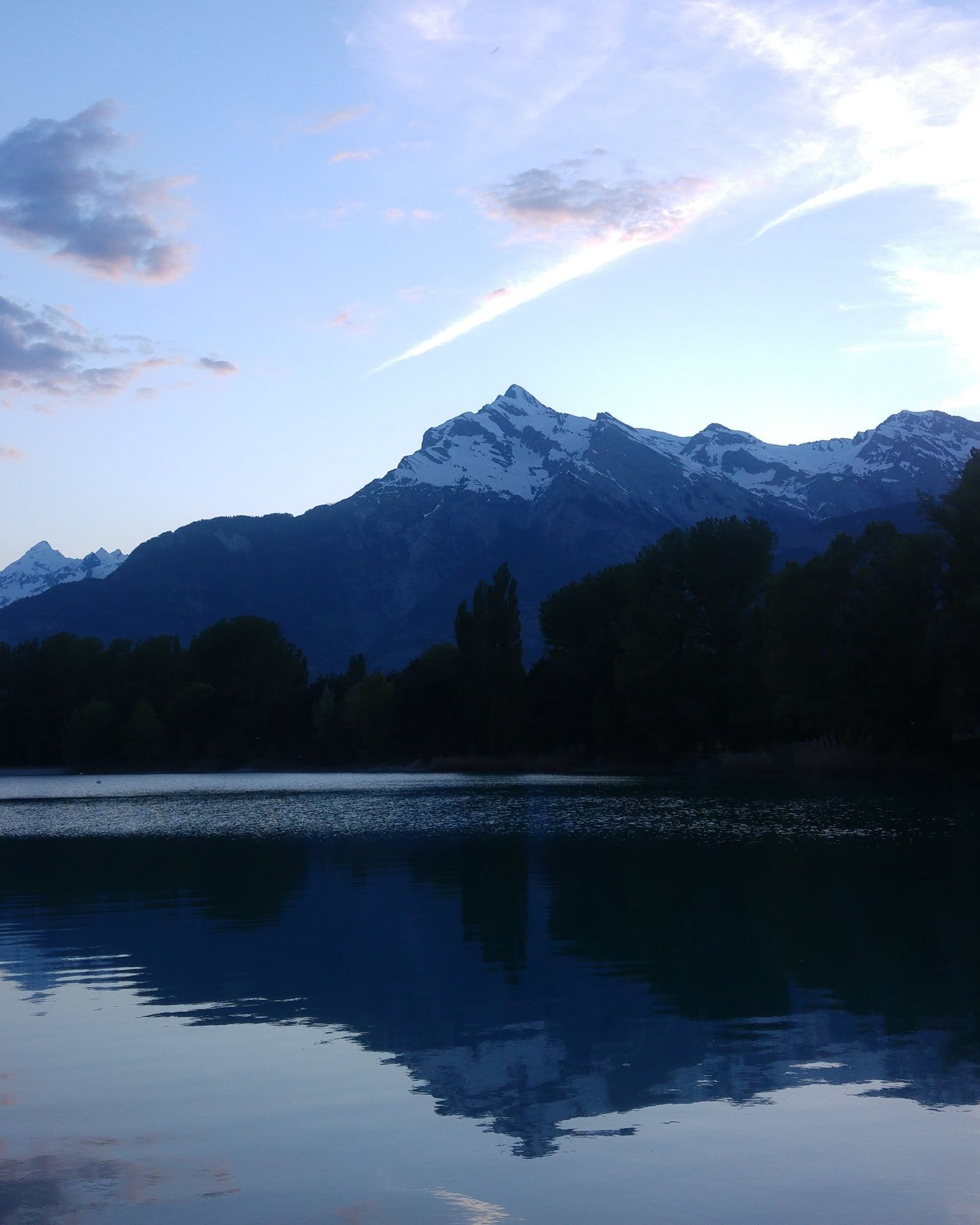 The lake at Les Îles, in Sion, at sunset.